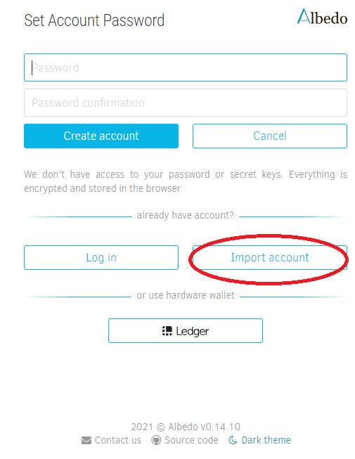 Importing your secret key into Albedo