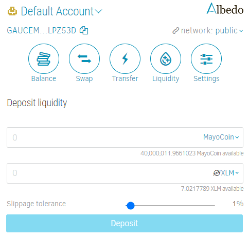 Adding liquidity in Albedo